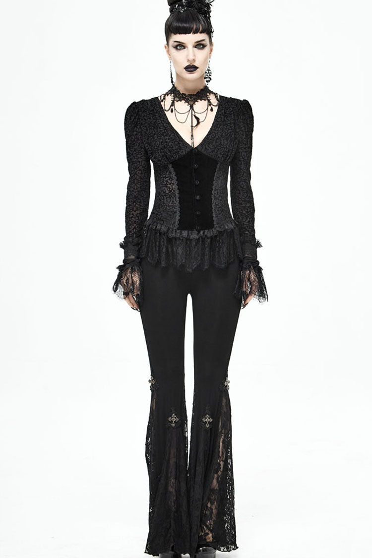 Lolita Blouse - Lack, Black, Women's Style, Gothic Style, Lace Trim - additional product view 7