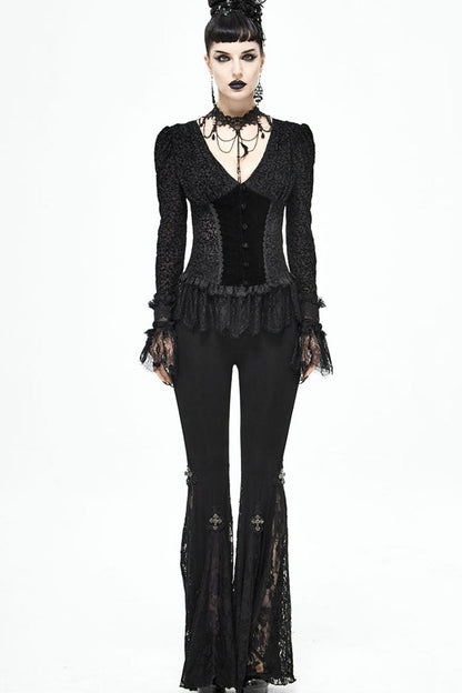 Lolita Blouse - Lack, Black, Women's Style, Gothic Style, Lace Trim - additional product view 7