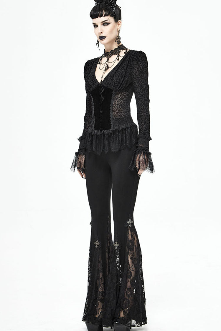 Lolita Blouse - Lack, Black, Women's Style, Gothic Style, Lace Trim - additional product view 8