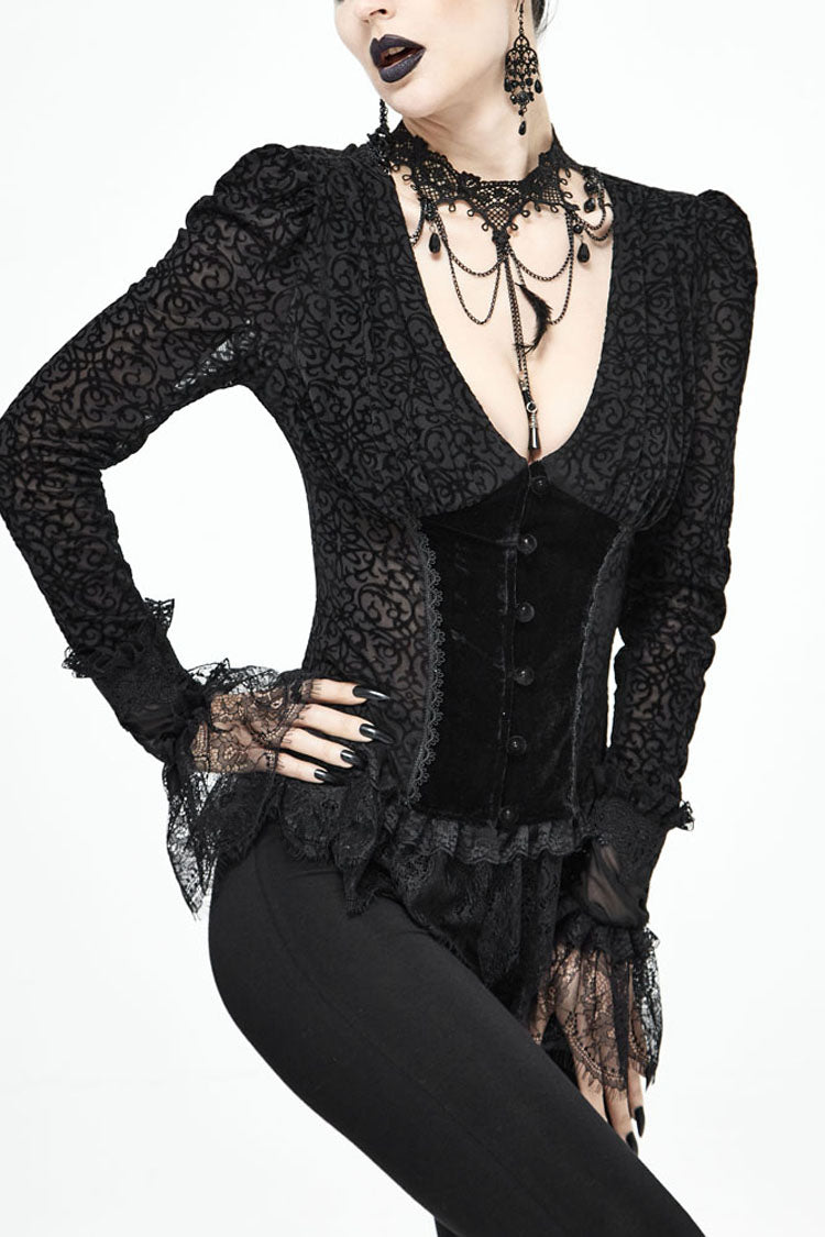 Lolita Blouse - Lack, Black, Women's Style, Gothic Style, Lace Trim - main product image