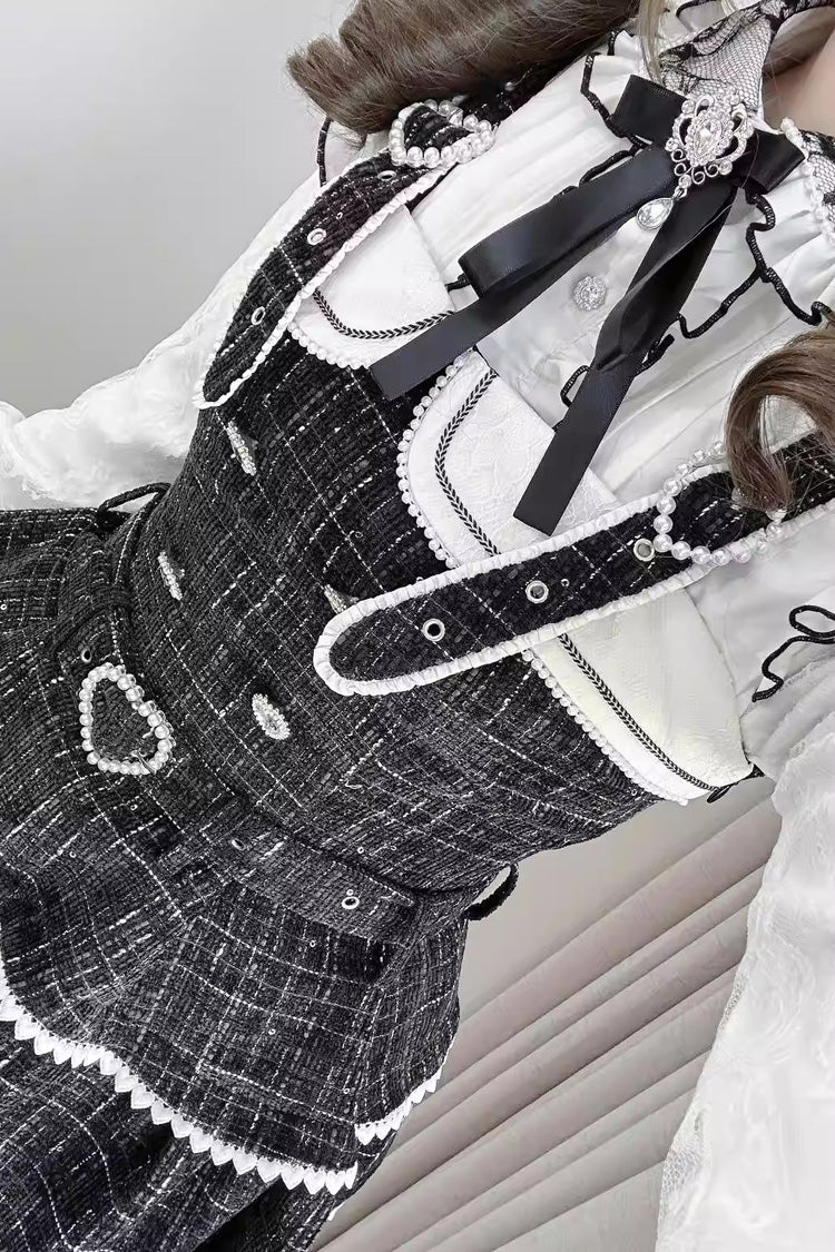 Lolita Blouse - Lapel Collar Jacquard Ruffled, 2 Colors, Bow Detail, Long Sleeves - additional product view 6