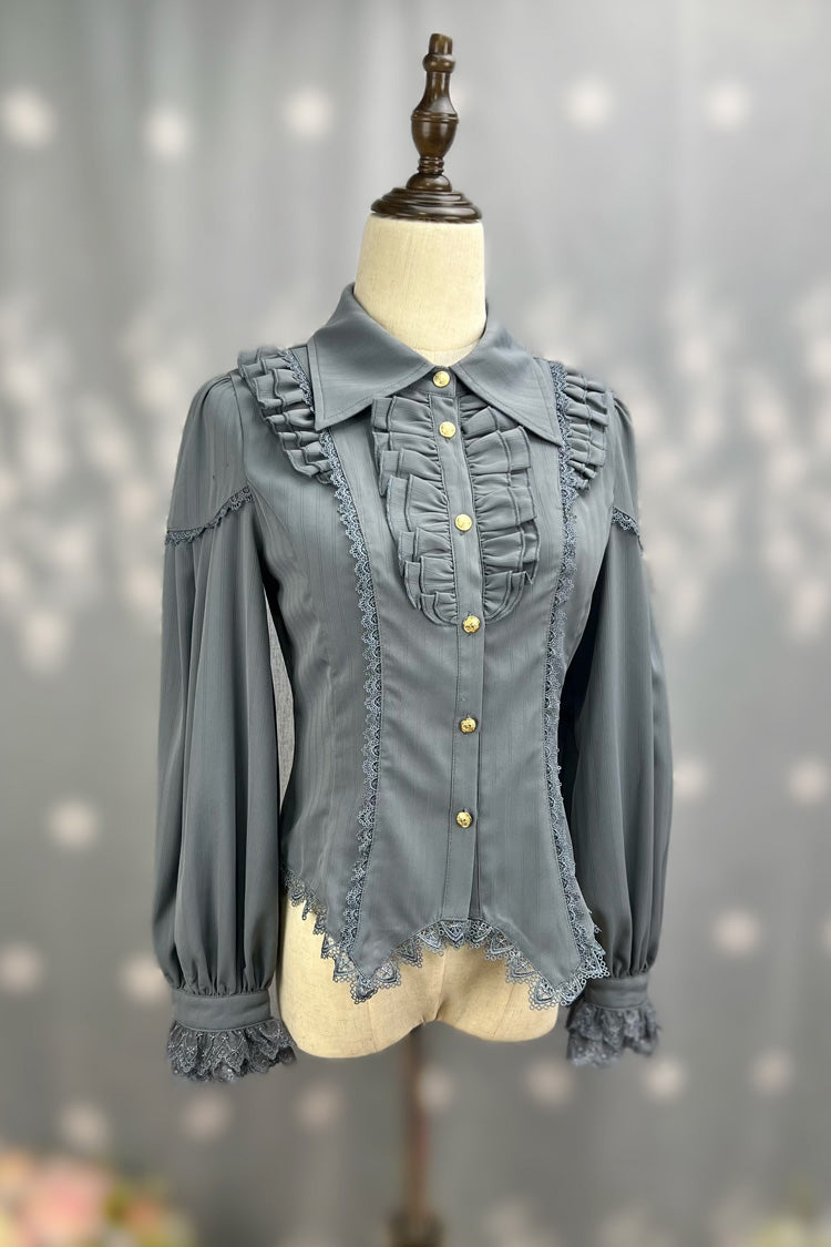 Lolita Blouse - Late Night, 6 Colors, Lace Trim, Ruffled, Long Sleeves - additional product view 5