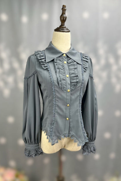 Lolita Blouse - Late Night, 6 Colors, Lace Trim, Ruffled, Long Sleeves - additional product view 5