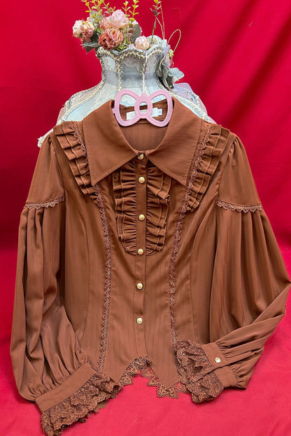 Lolita Blouse - Late Night, 6 Colors, Lace Trim, Ruffled, Long Sleeves - additional product view 9