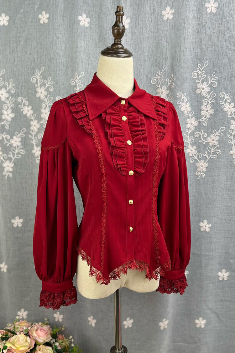 Lolita Blouse - Late Night, 6 Colors, Lace Trim, Ruffled, Long Sleeves - additional product view 13