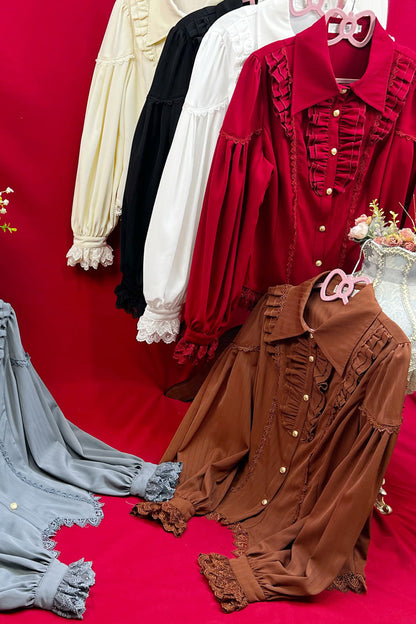 Lolita Blouse - Late Night, 6 Colors, Lace Trim, Ruffled, Long Sleeves - additional product view 17