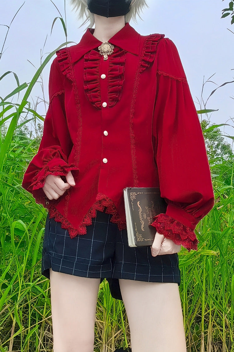 Lolita Blouse - Late Night, 6 Colors, Lace Trim, Ruffled, Long Sleeves - additional product view 19