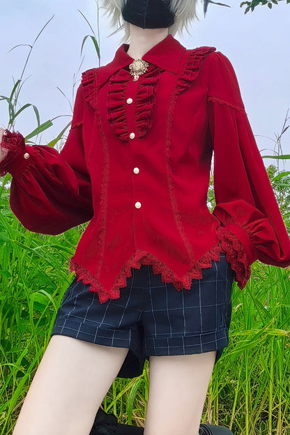 Lolita Blouse - Late Night, 6 Colors, Lace Trim, Ruffled, Long Sleeves - additional product view 20