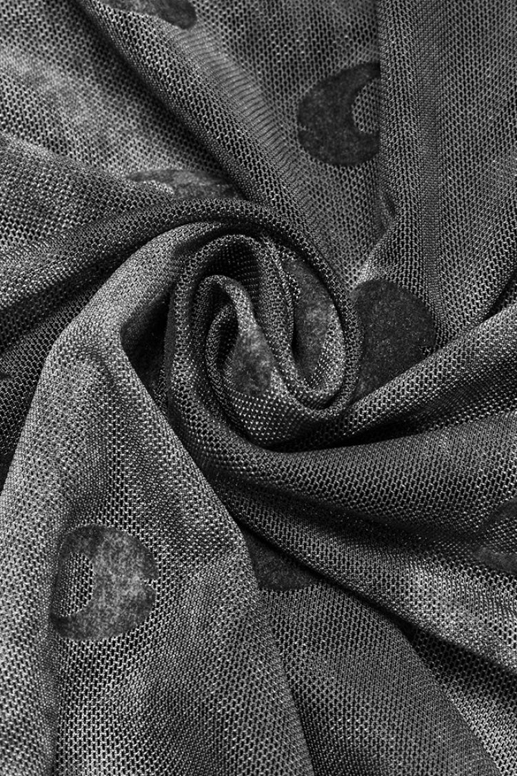Lolita Blouse - Moon Print Mesh Ruched, Gray, Women's Style, Printed, Gothic Style - additional product view 5