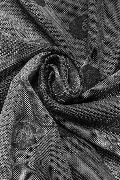 Lolita Blouse - Moon Print Mesh Ruched, Gray, Women's Style, Printed, Gothic Style - additional product view 5