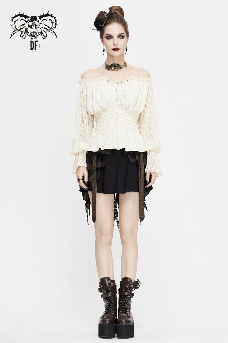 Lolita Blouse - Off Shoulder, White, Women's Style, Lace Trim, Ruffled - additional product view 3