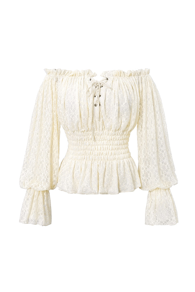 Lolita Blouse - Off Shoulder, White, Women's Style, Lace Trim, Ruffled - additional product view 4