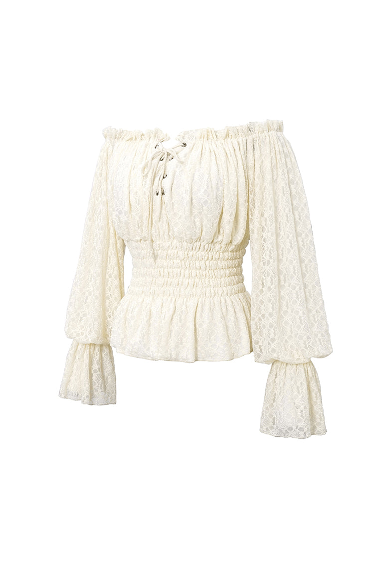 Lolita Blouse - Off Shoulder, White, Women's Style, Lace Trim, Ruffled - additional product view 5