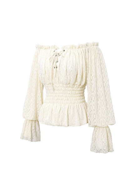 Lolita Blouse - Off Shoulder, White, Women's Style, Lace Trim, Ruffled - additional product view 5
