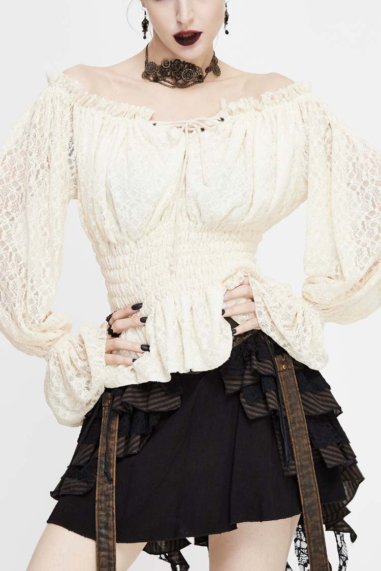 Lolita Blouse - Off Shoulder, White, Women's Style, Lace Trim, Ruffled - main product image