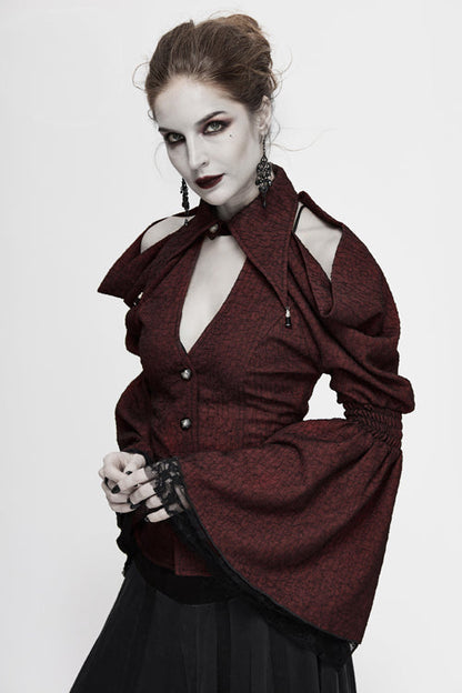 Lolita Blouse - Off The Shoulder Trumpet Sleeves, Red, Women's Style, Lace Trim - additional product view 2