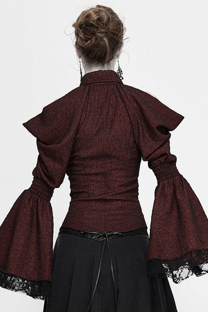 Lolita Blouse - Off The Shoulder Trumpet Sleeves, Red, Women's Style, Lace Trim - additional product view 3