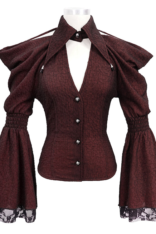 Lolita Blouse - Off The Shoulder Trumpet Sleeves, Red, Women's Style, Lace Trim - additional product view 4