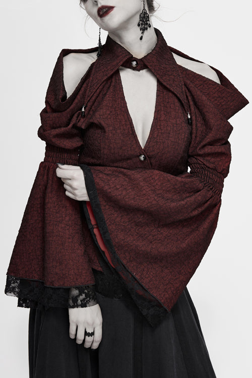 Lolita Blouse - Off The Shoulder Trumpet Sleeves, Red, Women's Style, Lace Trim - main product image