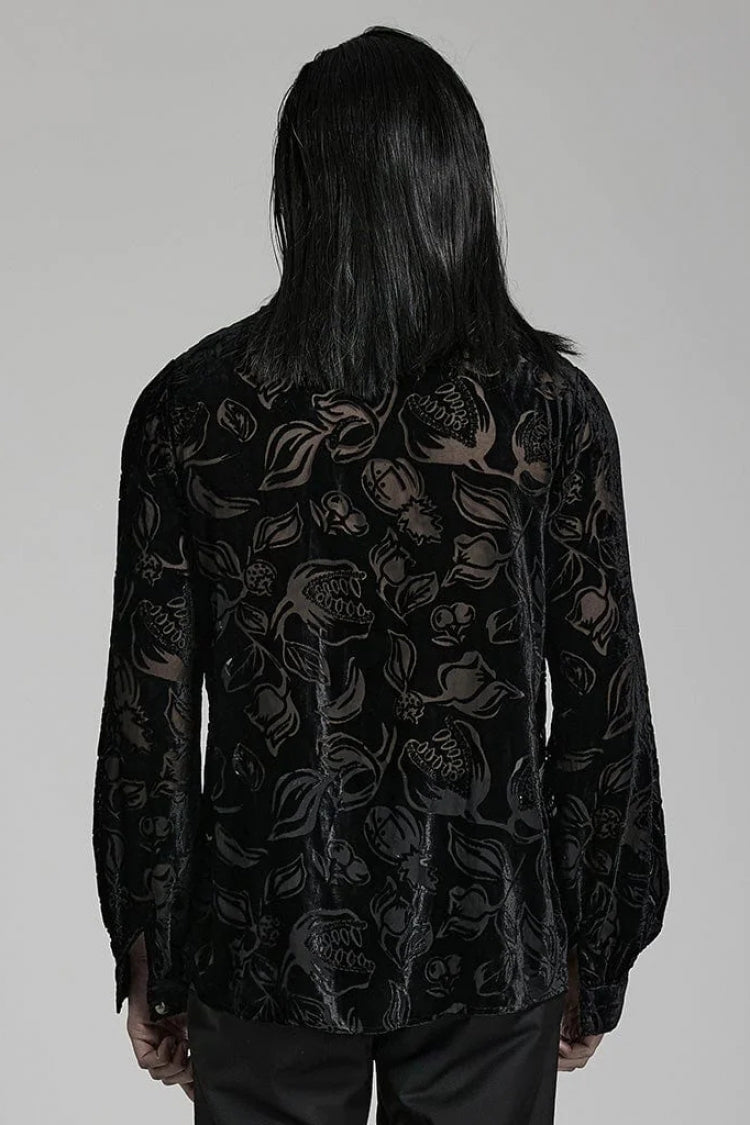 Lolita Blouse - Piranha Print Lapel Collar, 2 Colors, Men's Style, Long Sleeves - additional product view 3