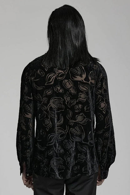 Lolita Blouse - Piranha Print Lapel Collar, 2 Colors, Men's Style, Long Sleeves - additional product view 3