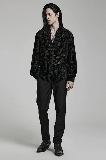 Lolita Blouse - Piranha Print Lapel Collar, 2 Colors, Men's Style, Long Sleeves - additional product view 4