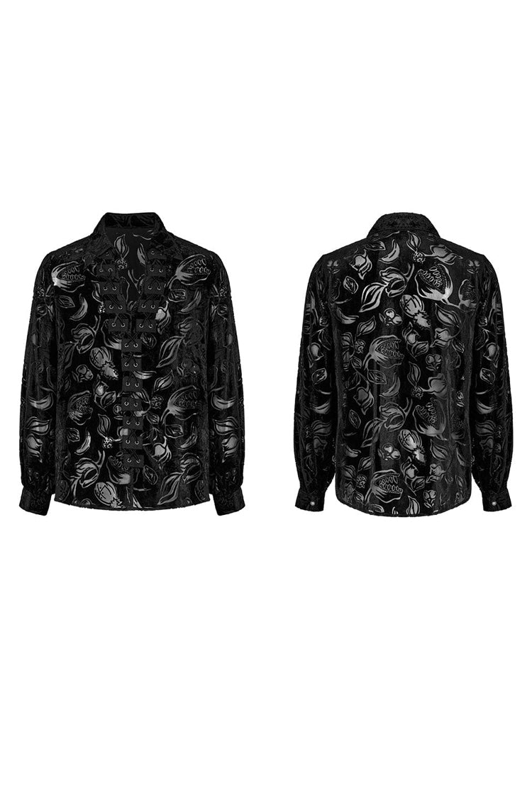 Lolita Blouse - Piranha Print Lapel Collar, 2 Colors, Men's Style, Long Sleeves - additional product view 5