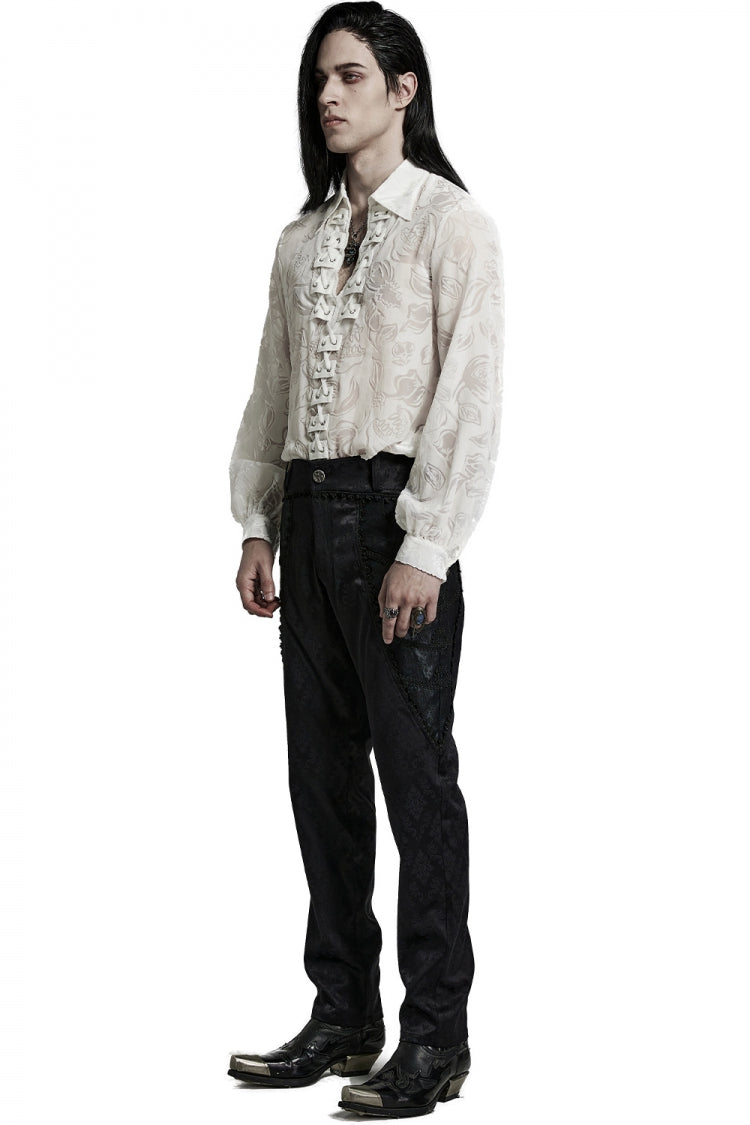 Lolita Blouse - Piranha Print Lapel Collar, 2 Colors, Men's Style, Long Sleeves - additional product view 12