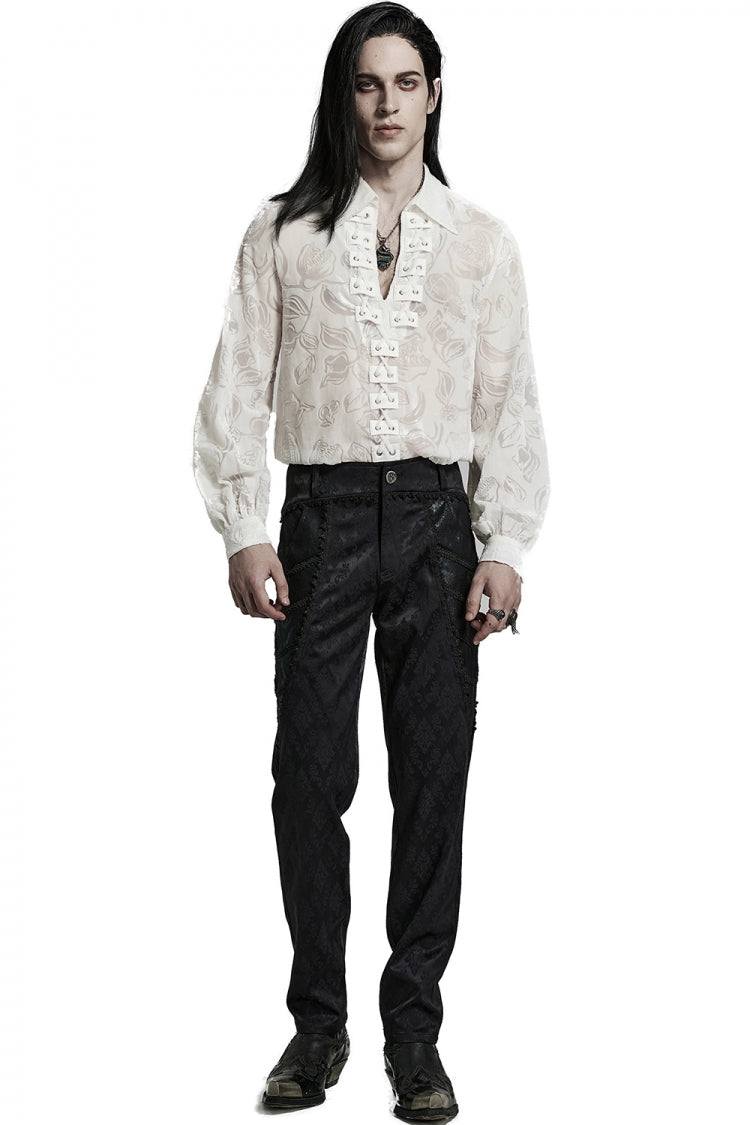 Lolita Blouse - Piranha Print Lapel Collar, 2 Colors, Men's Style, Long Sleeves - additional product view 13