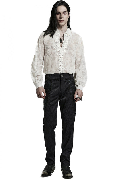 Lolita Blouse - Piranha Print Lapel Collar, 2 Colors, Men's Style, Long Sleeves - additional product view 13