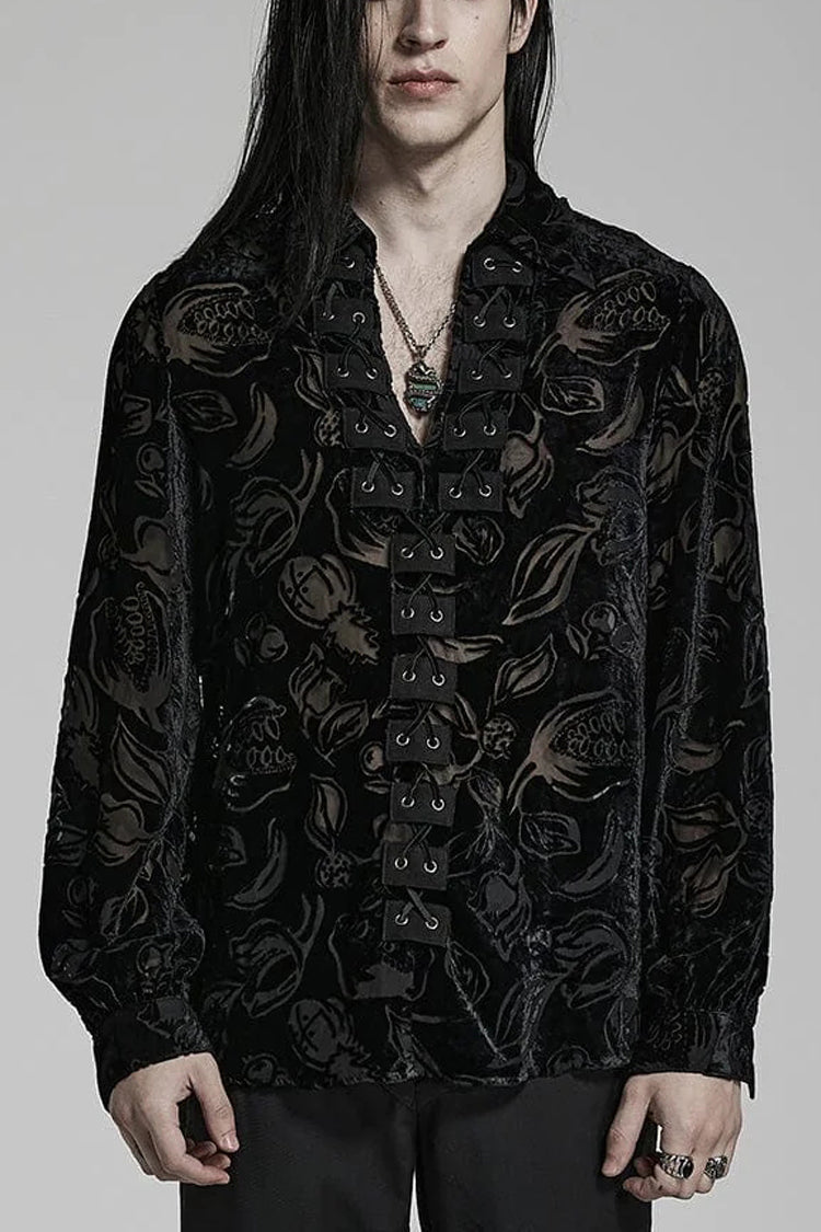 Lolita Blouse - Piranha Print Lapel Collar, 2 Colors, Men's Style, Long Sleeves - main product image