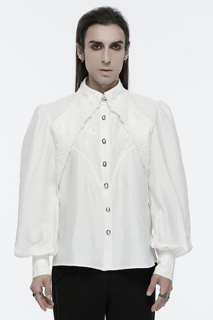 Lolita Blouse - Puff Lace, White, Puff Sleeves, Men's Style, Gothic Style - main product image