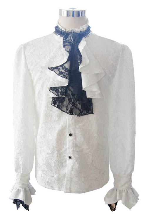 Lolita Blouse - Shining Rose Print, White, Men's Style, Printed, Gothic Style - additional product view 4