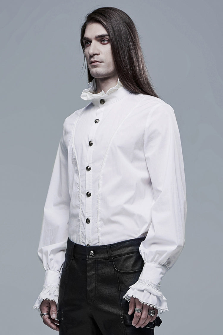 Lolita Blouse - Stand Collar Lantern Sleeves, White, Stand Collar, Men's Style - additional product view 2