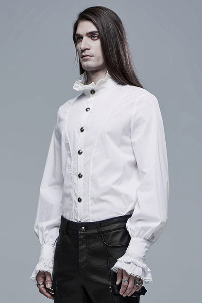 Lolita Blouse - Stand Collar Lantern Sleeves, White, Stand Collar, Men's Style - additional product view 2