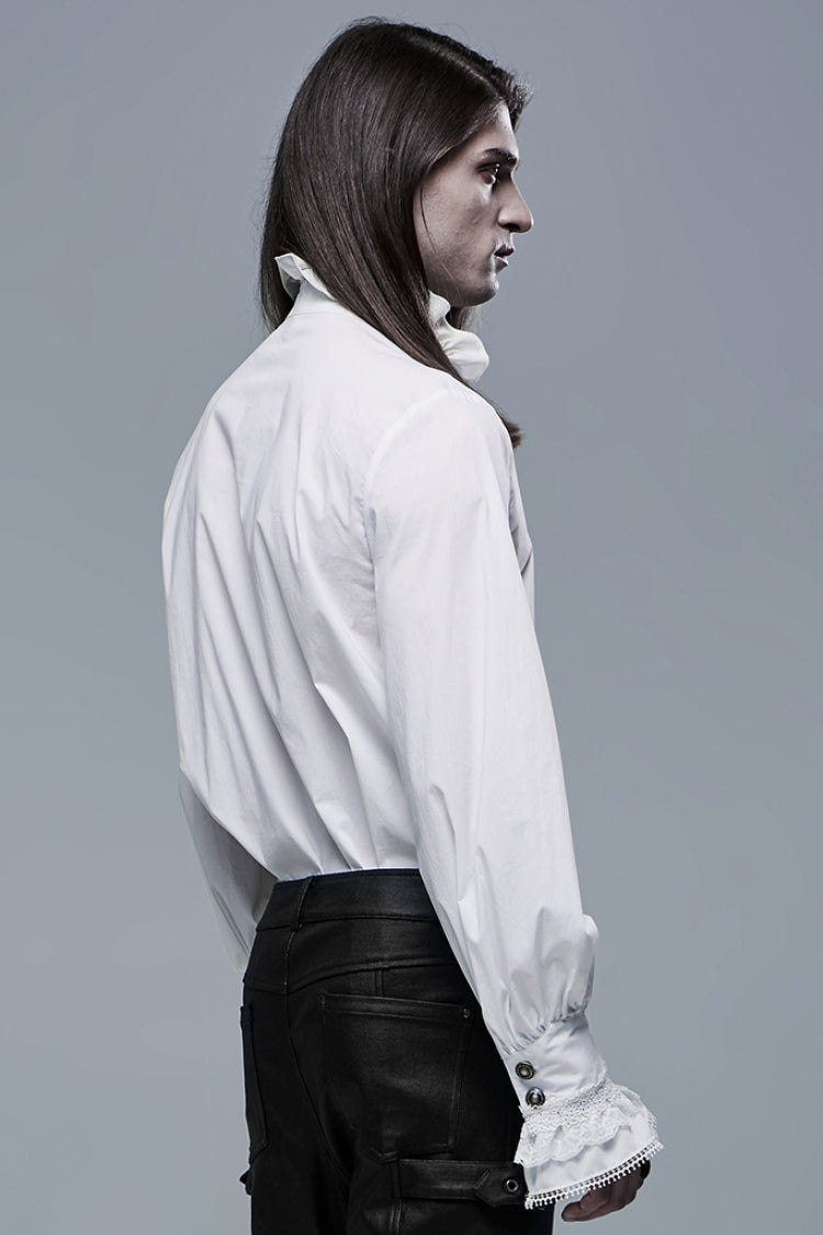 Lolita Blouse - Stand Collar Lantern Sleeves, White, Stand Collar, Men's Style - additional product view 3