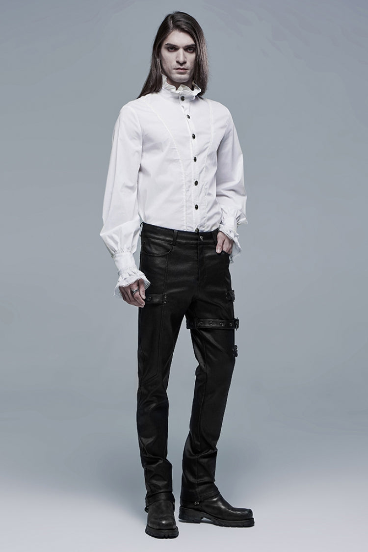 Lolita Blouse - Stand Collar Lantern Sleeves, White, Stand Collar, Men's Style - additional product view 4