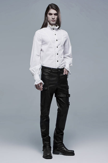 Lolita Blouse - Stand Collar Lantern Sleeves, White, Stand Collar, Men's Style - additional product view 4
