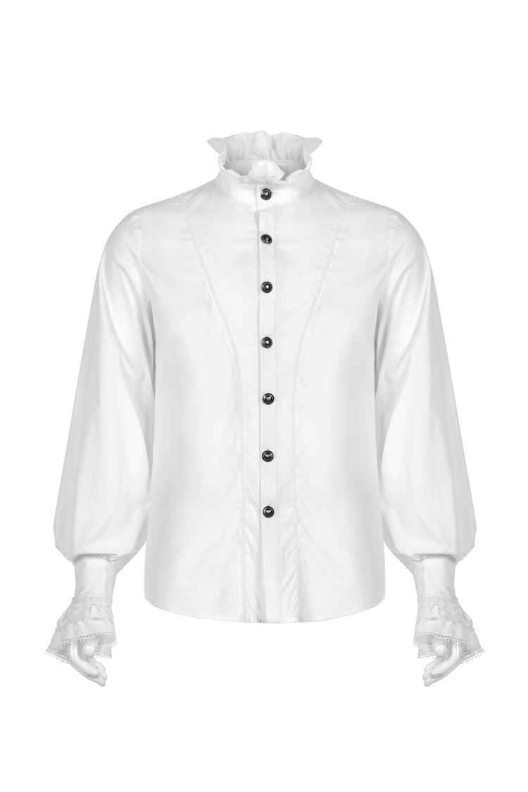 Lolita Blouse - Stand Collar Lantern Sleeves, White, Stand Collar, Men's Style - additional product view 5