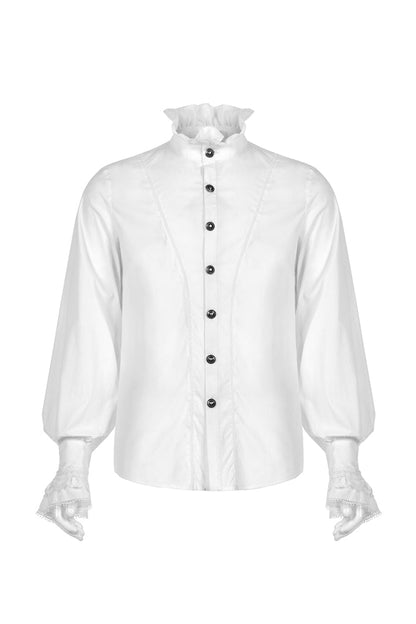 Lolita Blouse - Stand Collar Lantern Sleeves, White, Stand Collar, Men's Style - additional product view 5