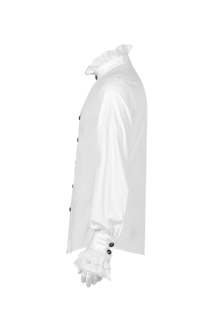 Lolita Blouse - Stand Collar Lantern Sleeves, White, Stand Collar, Men's Style - additional product view 6