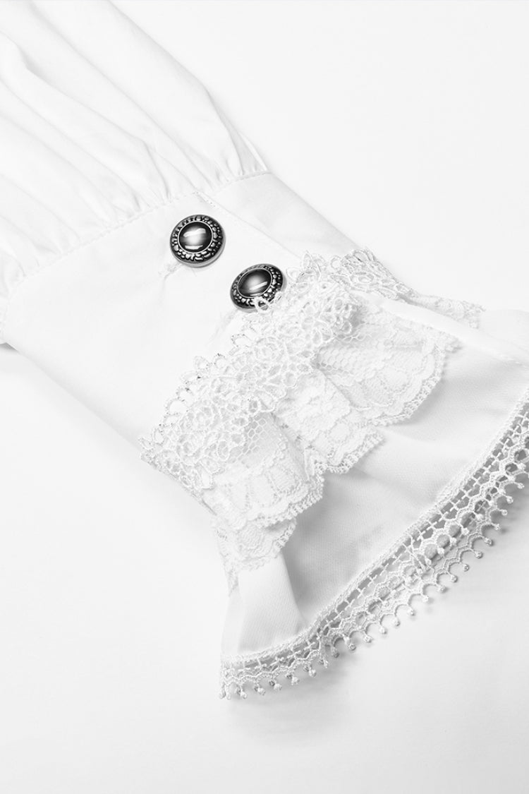 Lolita Blouse - Stand Collar Lantern Sleeves, White, Stand Collar, Men's Style - additional product view 10