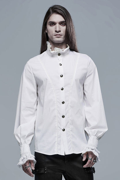 Lolita Blouse - Stand Collar Lantern Sleeves, White, Stand Collar, Men's Style - main product image