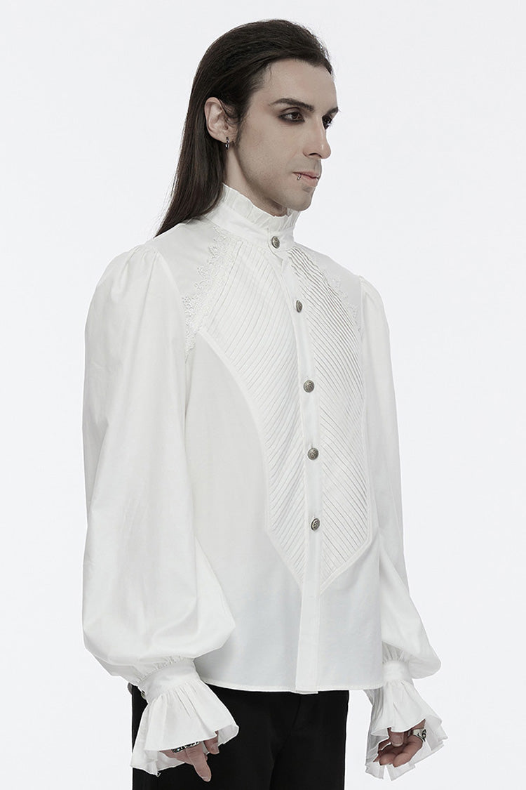 Lolita Blouse - Stand Collar Puff Crochet, White, Puff Sleeves, Stand Collar, Men's Style - additional product view 2