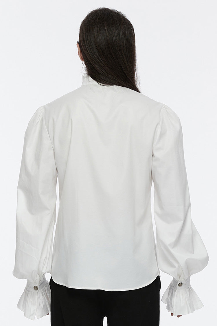 Lolita Blouse - Stand Collar Puff Crochet, White, Puff Sleeves, Stand Collar, Men's Style - additional product view 3
