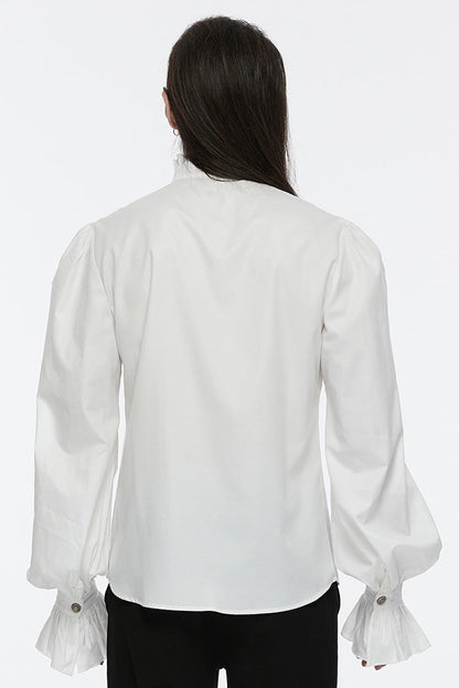 Lolita Blouse - Stand Collar Puff Crochet, White, Puff Sleeves, Stand Collar, Men's Style - additional product view 3