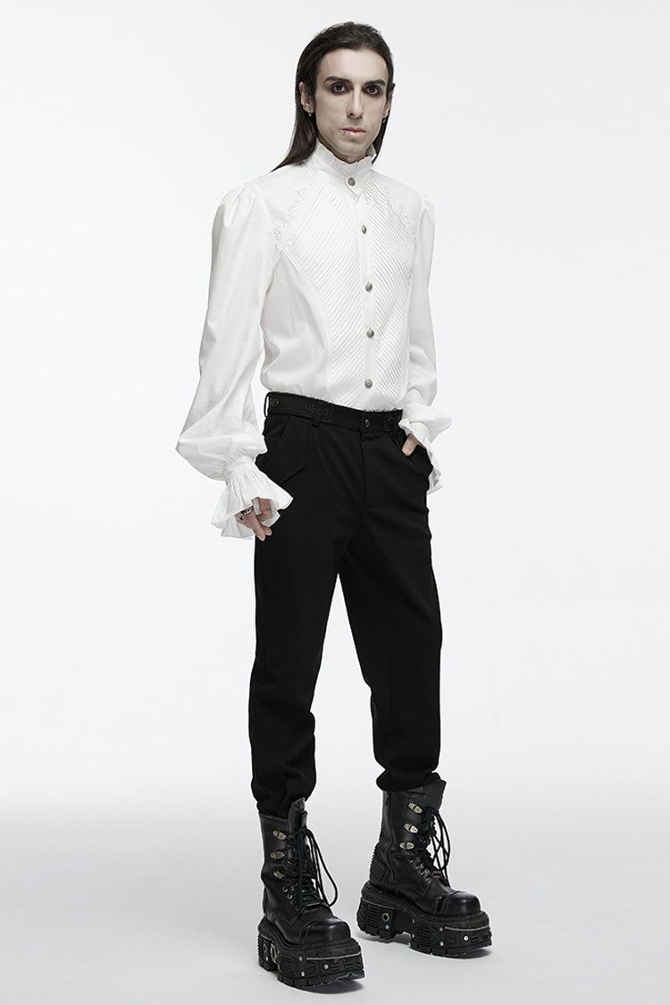 Lolita Blouse - Stand Collar Puff Crochet, White, Puff Sleeves, Stand Collar, Men's Style - additional product view 4