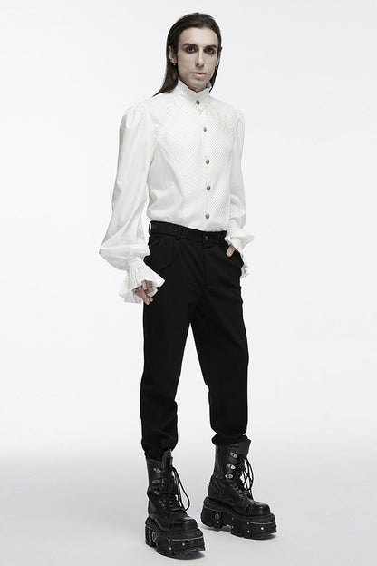 Lolita Blouse - Stand Collar Puff Crochet, White, Puff Sleeves, Stand Collar, Men's Style - additional product view 4
