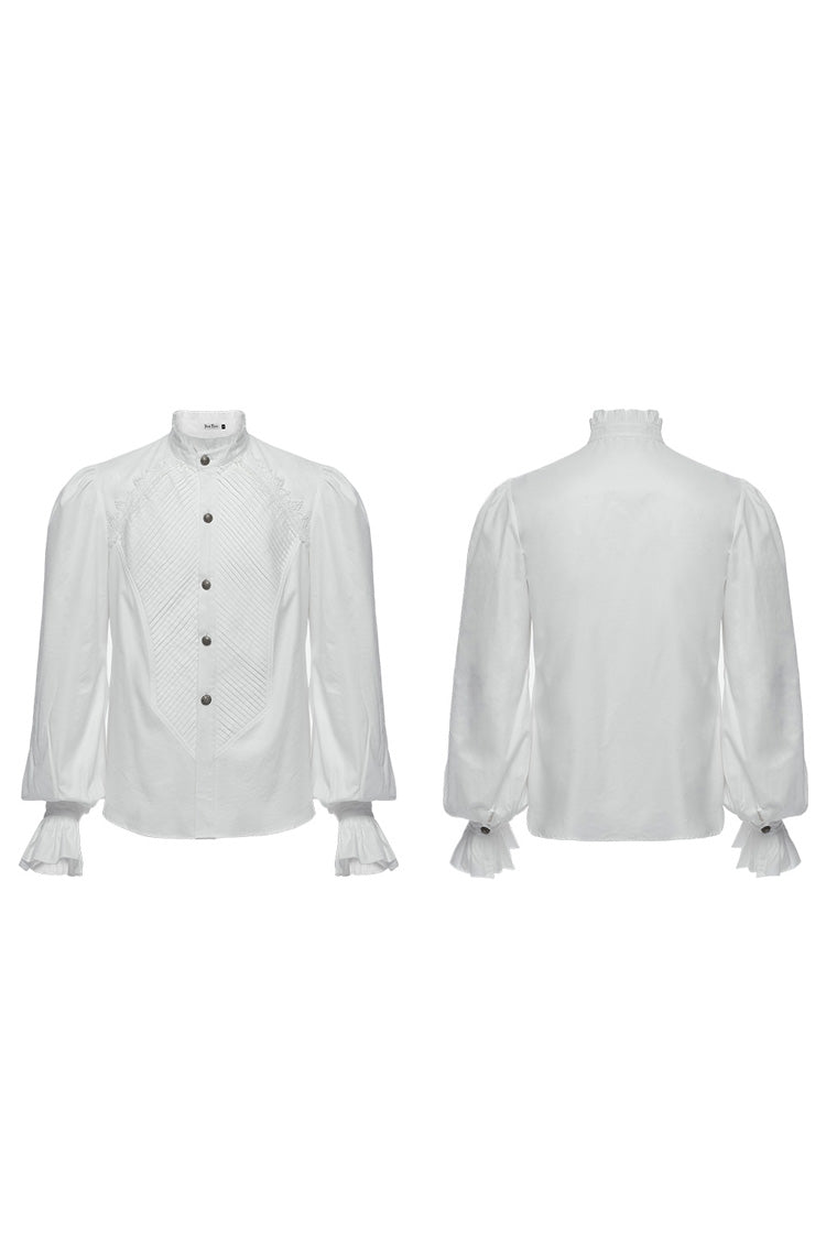 Lolita Blouse - Stand Collar Puff Crochet, White, Puff Sleeves, Stand Collar, Men's Style - additional product view 5