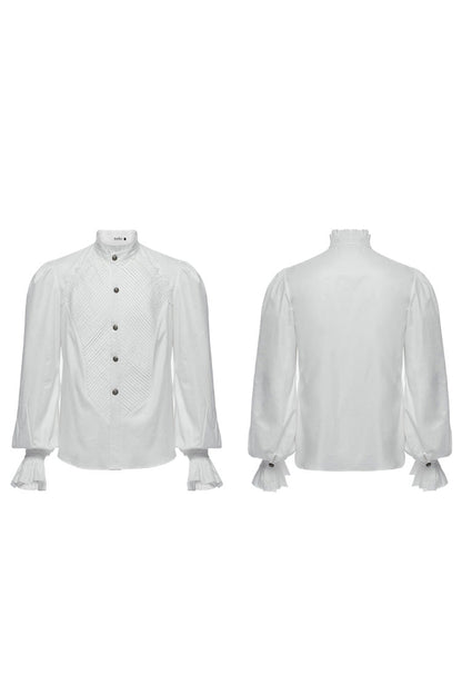 Lolita Blouse - Stand Collar Puff Crochet, White, Puff Sleeves, Stand Collar, Men's Style - additional product view 5
